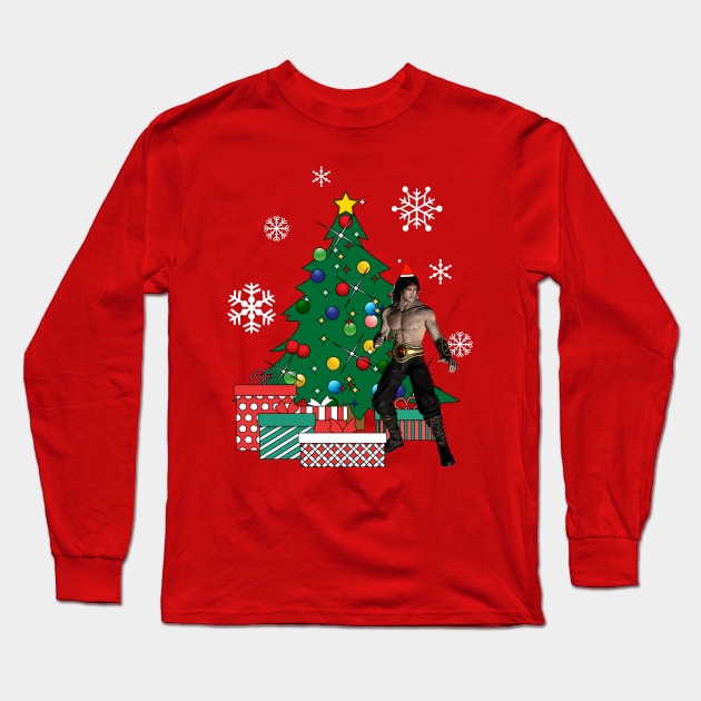 Liu Kang Around The Christmas Tree Mortal Kombat Long Sleeve T-Shirt by Nova5